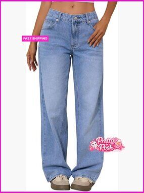 Low Rise Baggy Jeans Y2K Vintage Wide Leg Loose Fit Straight Denim Pants Casual